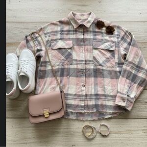 By Together Pink and Gray Plaid Shirt